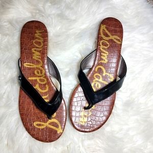 Sam Edelman Patent Leather Black Thong Wedge Sandle Black sz 8.5